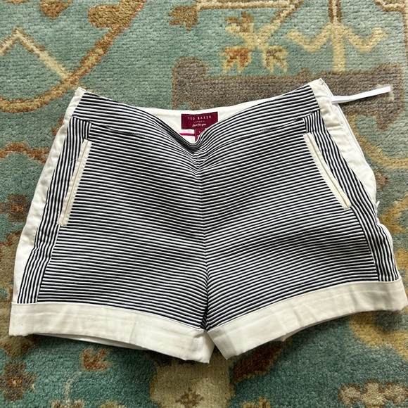Ted Baker Black and White Striped High Waist Shorts - Picture 1 of 3